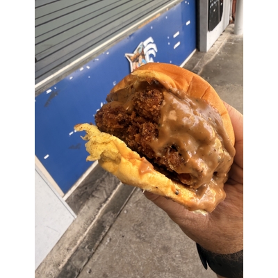 DOUBLE CRUMBED STEAK AND PEPPER GRAVY BURGER